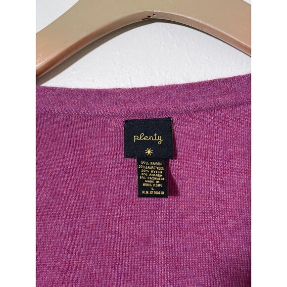 Vintage Y2K Plenty Wool Blend Magenta Deep V Cardigan / Sz L / Fitted Sequined - Picture 10 of 10